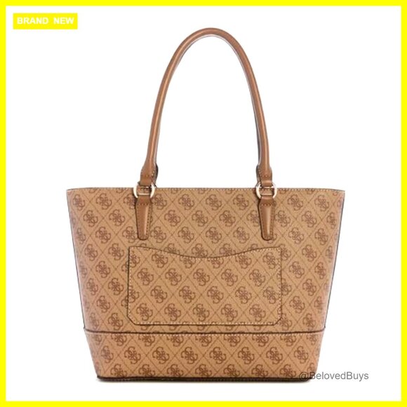 Logo Tote with Zip Closure, Multiple Pockets, Gold Hardware